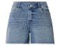 Blauwe denim shorts met hoge taille en gerafelde zomen.