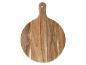 Ronde houten serveerplank met handvat en metalen oogje