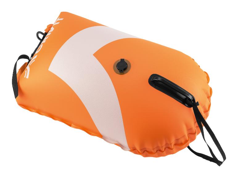 Oranje zwemboei met witte streep en zwarte banden
