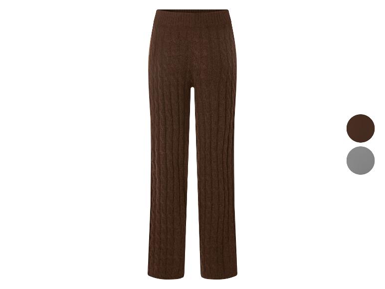 Bruine gebreide broek met wijde pijpen, met kleuropties bruin en grijs.