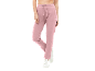 Roze joggingbroek voor dames met trekkoord en wit logo, gecombineerd met witte sneakers.