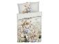 Beddengoed met bloemenprint in pasteltinten.