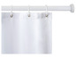 Een witte douchegordijnstang met een wit douchegordijn