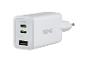 Witte wandlader met twee USB-C PD 45W poorten en één USB-A poort.