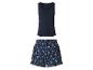 Dames pyjamaset met marineblauw hemdje en bedrukte shorts.