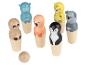 Houten dierenbowlingset met luiaard, nijlpaard, flamingo, tijger, pinguïn, koala en een bal.