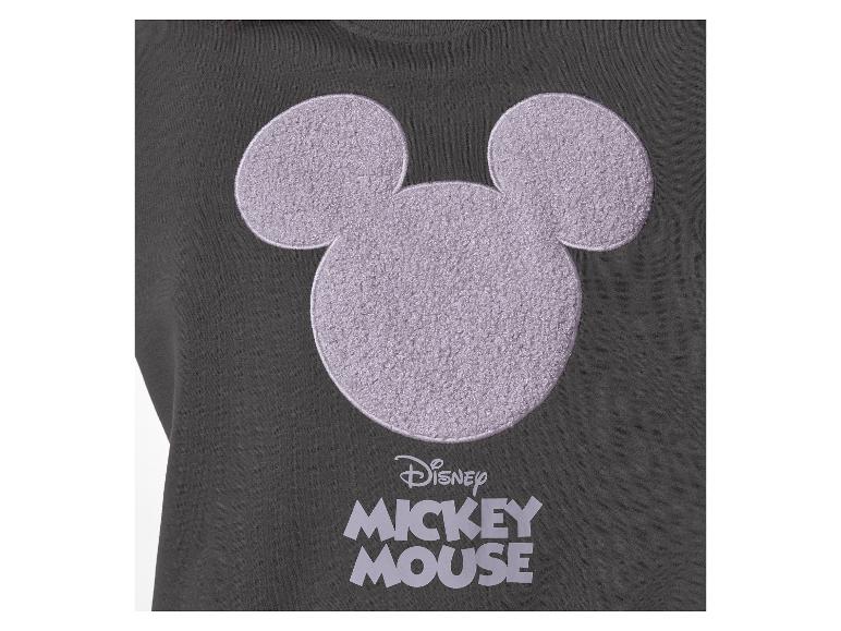 Donkergrijze sweater met een paarse, pluizige Mickey Mouse-kop en de tekst 'Disney Mickey Mouse'.