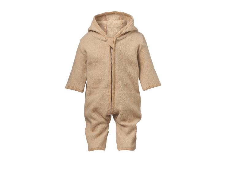 Beige baby jumpsuit met capuchon en ritssluiting