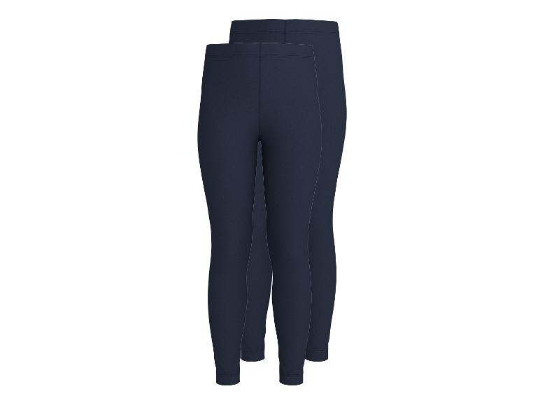 Twee donkerblauwe kinderleggings.