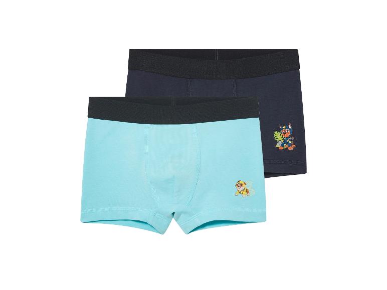 Twee jongens onderbroeken, lichtblauw en donkerblauw, met Paw Patrol print.