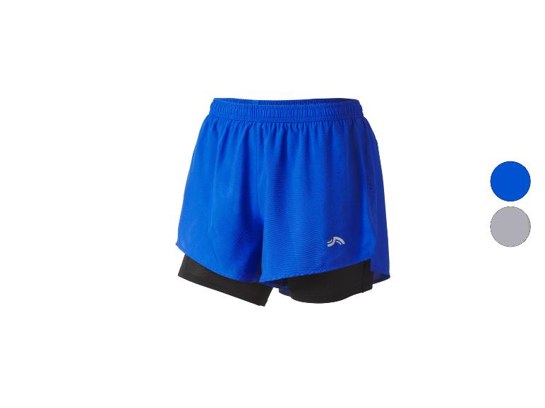 Blauwe sportshorts met zwarte binnenbroek en logo