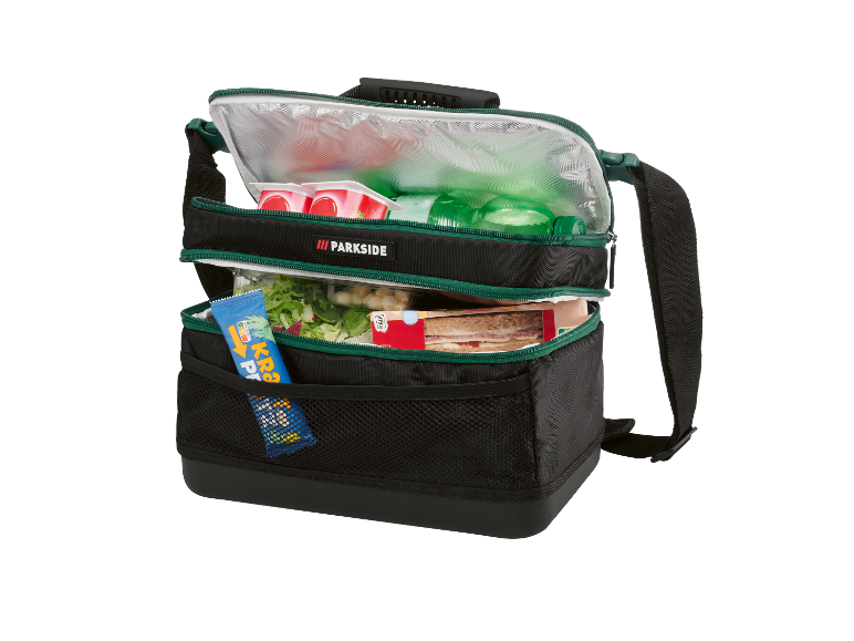 Parkside koeltas met vakken voor eten en drinken.