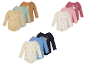 Set van babyrompertjes met lange mouwen in diverse kleuren en patronen, waaronder beren, konijnen en huisjes.