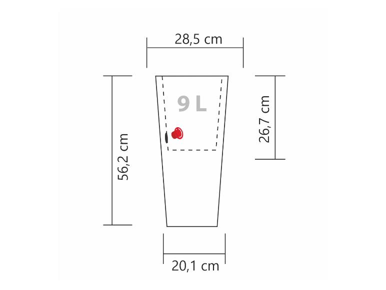 Afmetingen van een 9L glas.