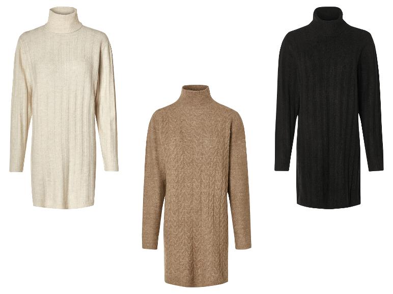 Drie trui met hoge hals in neutrale kleuren.