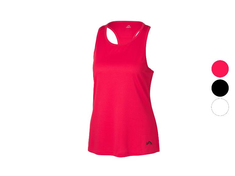 Rood dames sporttopje met zwarte en witte kleuropties.