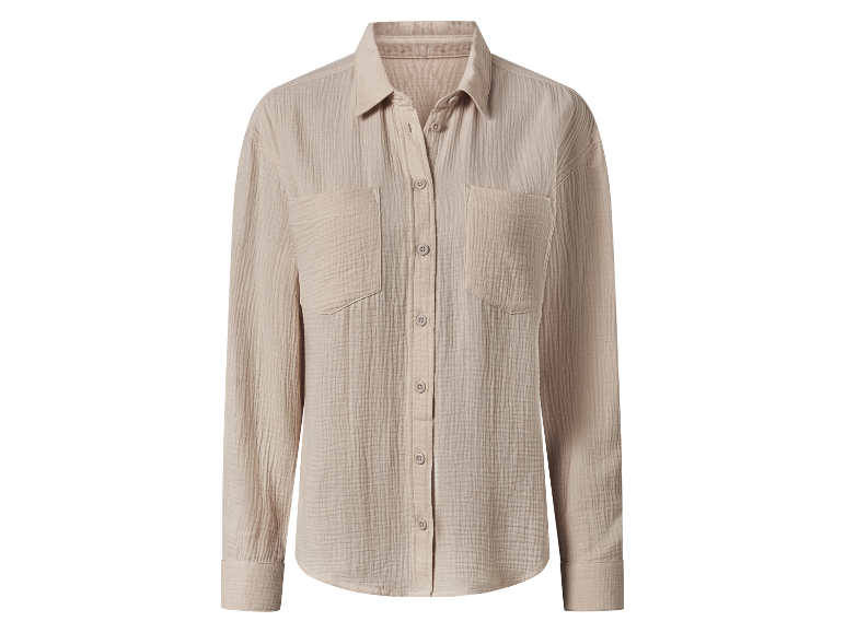 Beige overhemd met lange mouwen en zakken.