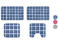Vier badmatten met een ruitpatroon in blauw en wit.