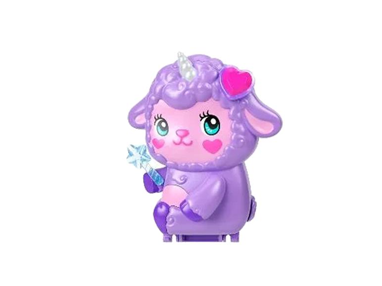 Paars eenhoorn schaap speelgoed met toverstaf en hartdecoratie.