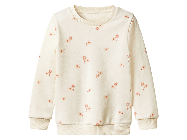 Crèmekleurige kindertrui met bloemenprint.
