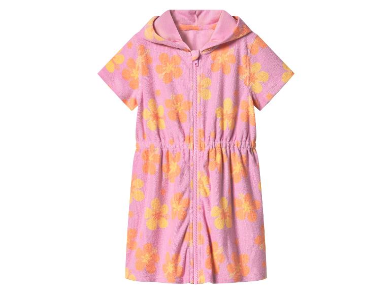 Roze kinderstrandjurk met capuchon en bloemenprint