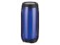 Blauwe Bluetooth-speaker, modern en draagbaar design.