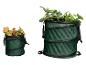 Twee groene, opvouwbare tuinzakken gevuld met bladeren en takken.