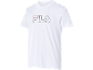 Wit T-shirt met korte mouwen met zwarte letters en een rood accent.
