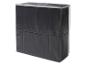 Zwarte kledingorganizer met transparante hoes en ritssluiting.