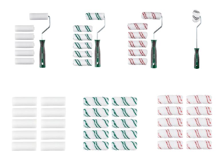 Parkside verfroller set met groene handvatten en navullingen in diverse texturen.