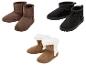 Drie paar winterlaarzen: bruin, zwart en bruin met wit bont.