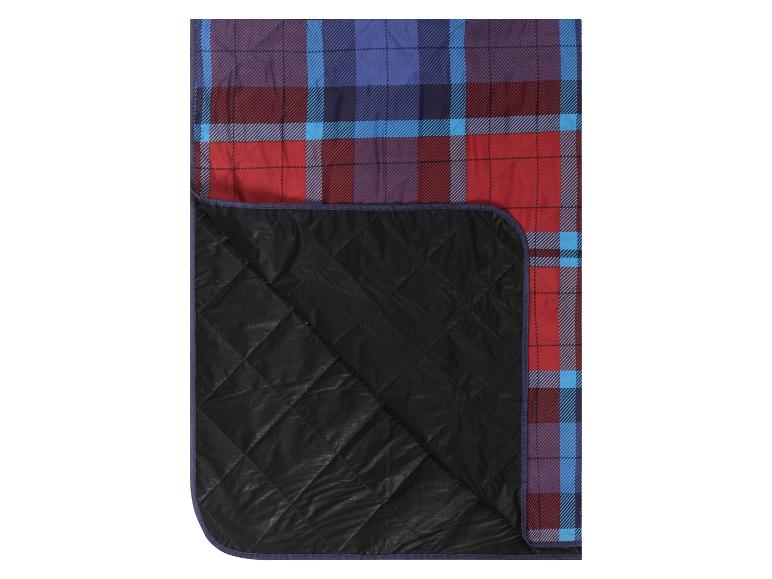 Rood en blauw geruite deken met een gewatteerde zwarte onderkant.