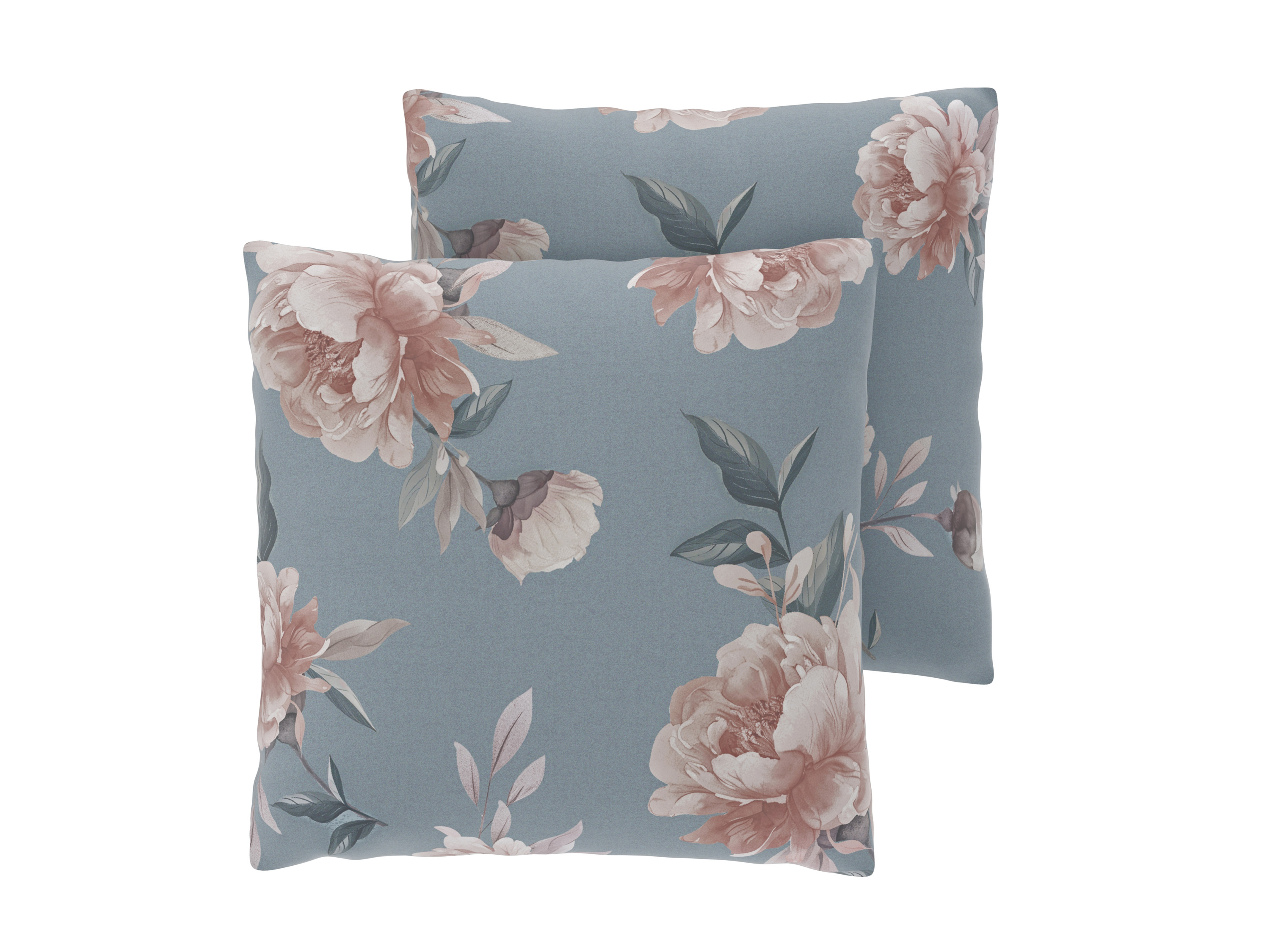 LIVARNO Set van 2 renforcé kussenslopen 50 x 60 cm (bloemen/ blauw)