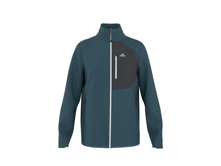 Blauwe heren fleecejack met rits en donkergrijze accenten