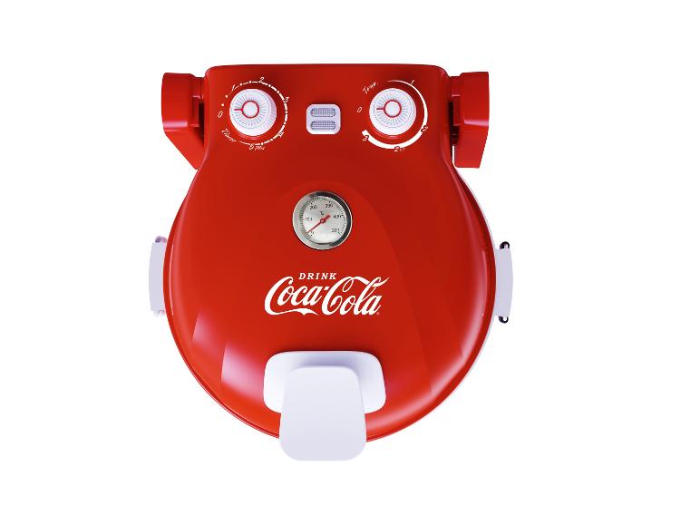 Rood wafelijzer met thermometer en timer.