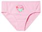 Roze kinderonderbroek met een tekenfilmfiguur in een hartvormig kader.