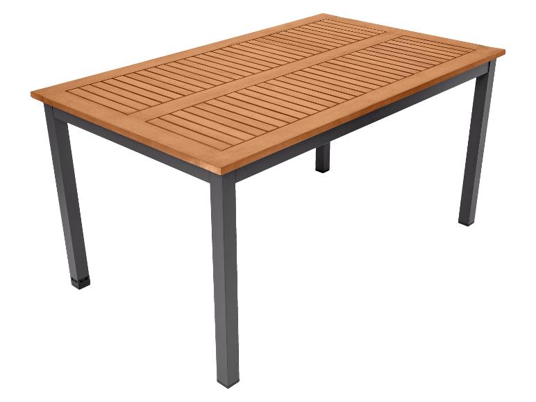 Tuintafel van hout en metaal.
