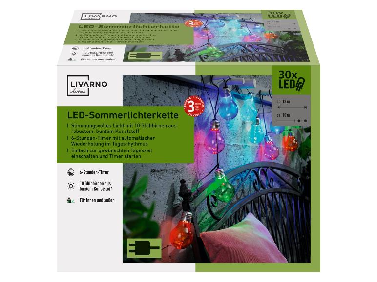 LIVARNO home LED zomerlichtslinger met 10 kleurrijke lampen, 13m totale lengte, 6-uurs timer