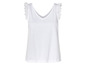Wit tanktop met v-hals en kant details.