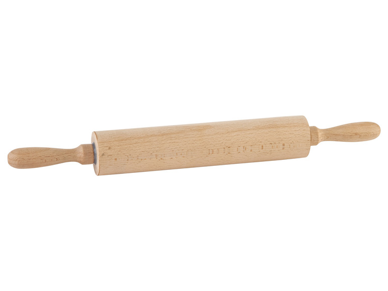 Een houten deegroller met handvatten.