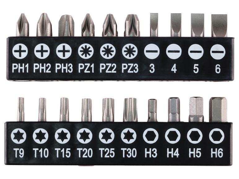 Schroevendraaierbits, waaronder PH, PZ, T en H typen.