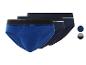 Set van drie herenslips in blauw en donkerblauw met een zwarte tailleband.