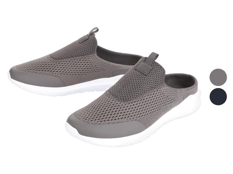 Grijze en zwarte slip-on sneakers, casual stijl.