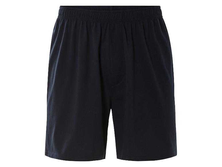 Donkerblauwe katoenen shorts.