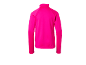 Felroze sporttop met lange mouwen en opstaande kraag, achteraanzicht.