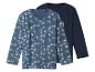Twee kinderlongsleeves: één blauw met dinosaurussen en één donkerblauw.