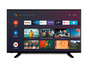 Een Toshiba tv met toegang tot apps zoals YouTube, Prime Video, Twitch en Google Play.