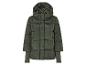 Een groene winterjas met capuchon.