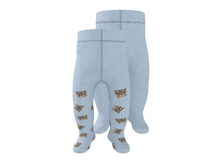 Twee paar lichtblauwe babypanty's met een berenpatroon