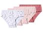 Vier katoenen damesonderbroeken in wit met hartjes, lichtroze, roze en oudroze.